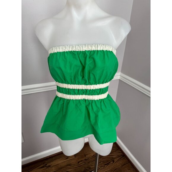 MOLLY GODDARD Green and Cream Strapless Blouse - Picture 1 of 9